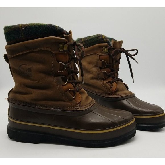 Sorel Shoes - Sorel Caribou Tartan Plaid Removable Lining Waterproof Leather Boots Womens 10